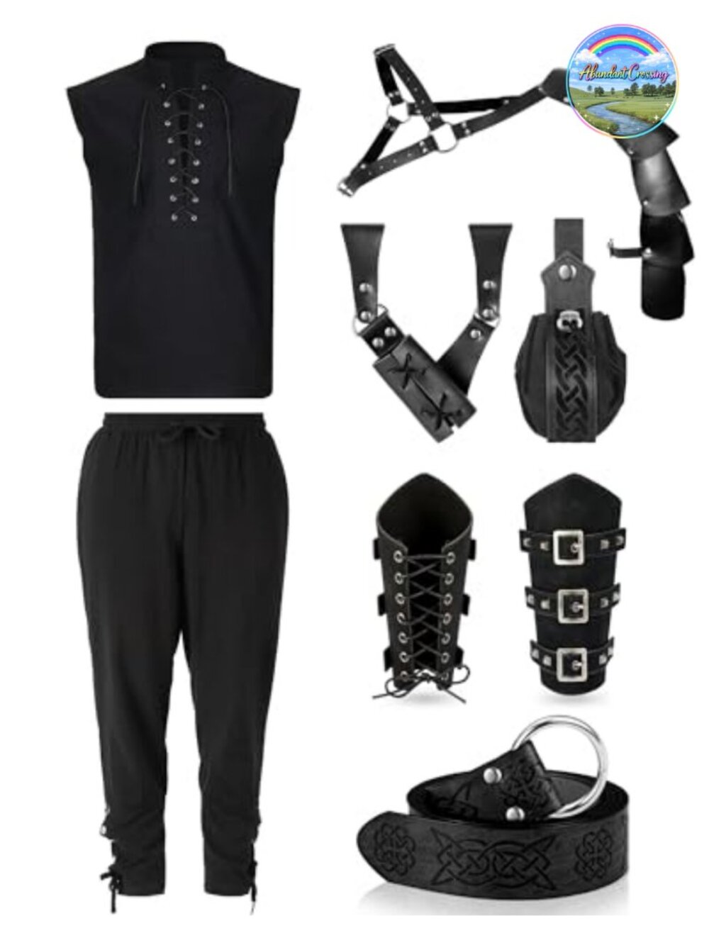 Men's Renaissance Costume Set 8 Pc Medieval Knight Outfit Cotton Sleeveless